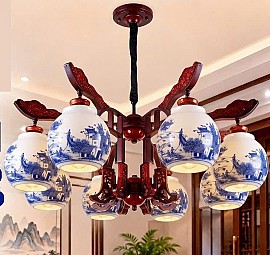 Đèn chùm gỗ chao gốm VQCGP183-8