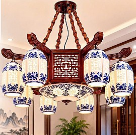 Đèn chùm gỗ chao gốm VQCG298-8